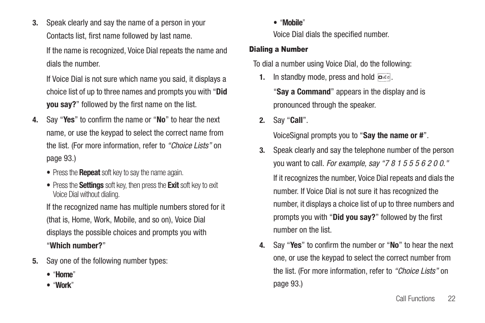 Dialing a number | Samsung SEC-R311ZGAUSC User Manual | Page 25 / 155