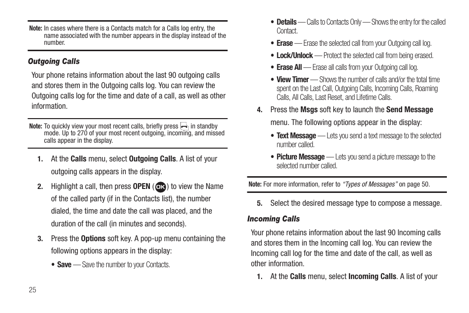 Outgoing calls, Incoming calls | Samsung SEC-R311ZGAUSC User Manual | Page 28 / 155