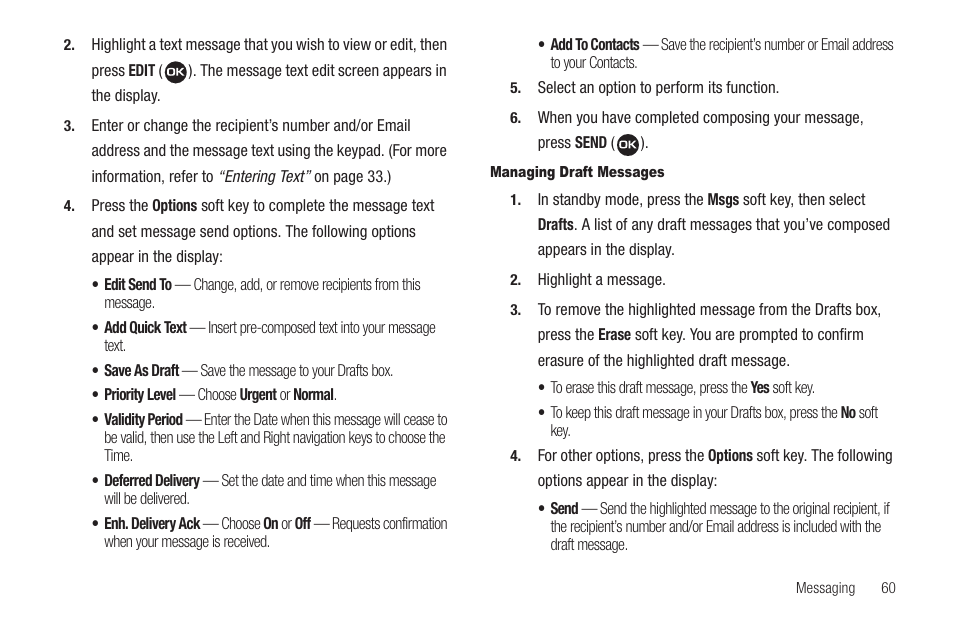 Managing draft messages | Samsung SEC-R311ZGAUSC User Manual | Page 63 / 155