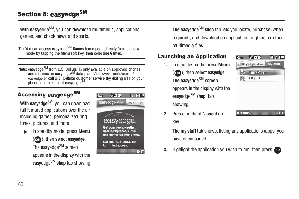 Section 8: easyedgesm, Accessing easyedgesm, Launching an application | Accessing, Easy | Samsung SEC-R311ZGAUSC User Manual | Page 68 / 155