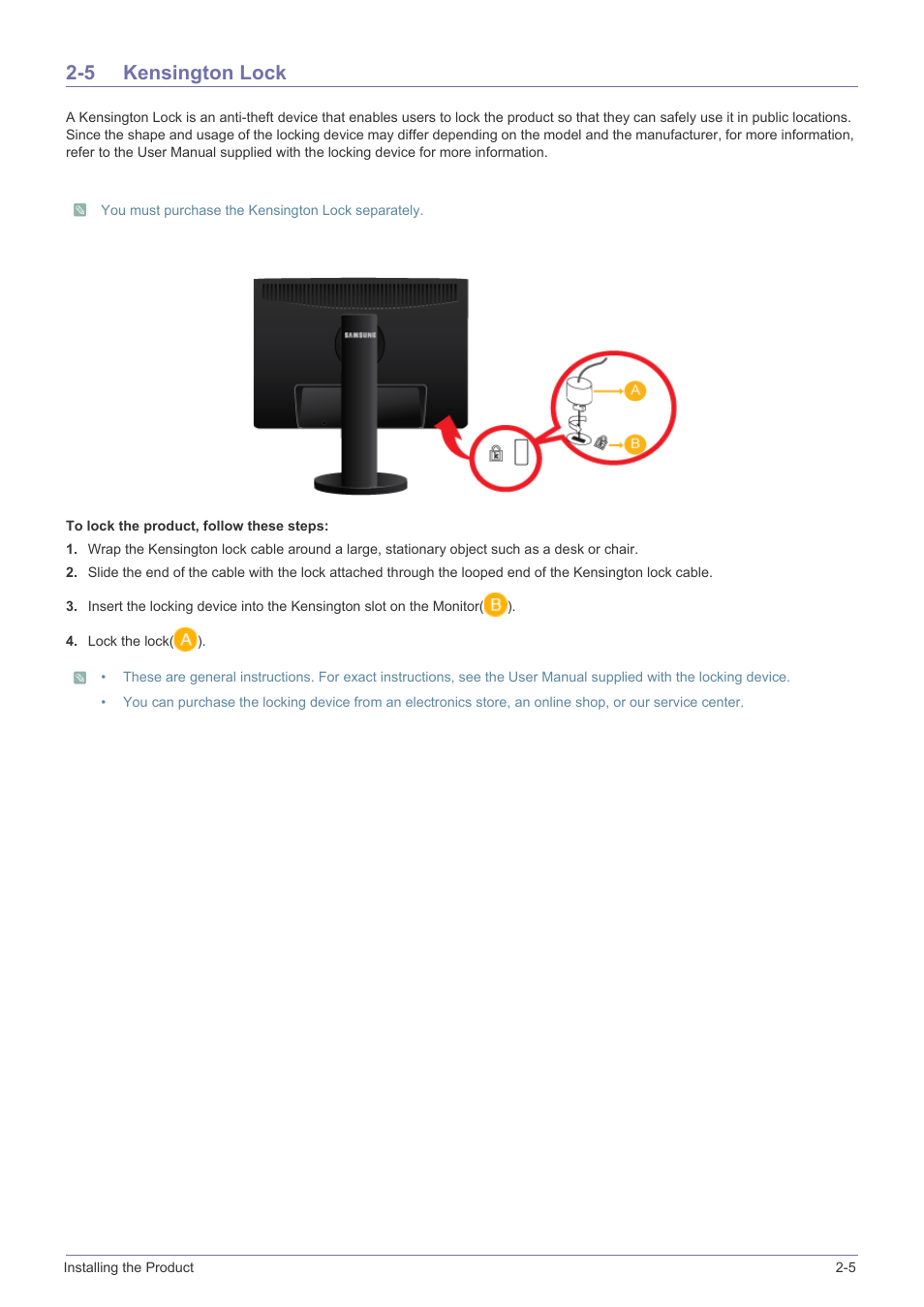 5 kensington lock, Kensington lock -5 | Samsung LS19MYBEB2-ZA User Manual | Page 17 / 44