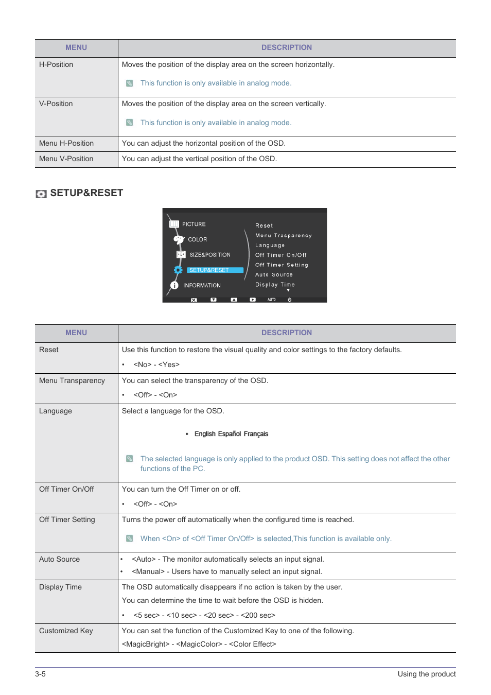 Setup&reset | Samsung LS19MYBEB2-ZA User Manual | Page 26 / 44