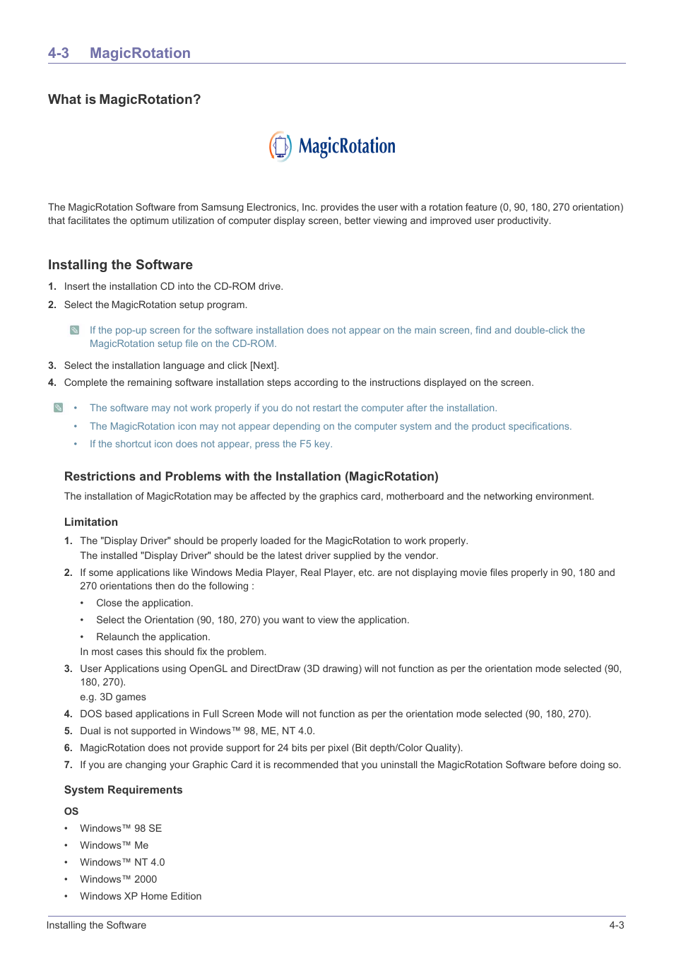 3 magicrotation, Magicrotation -3, What is magicrotation | Installing the software | Samsung LS19MYBEB2-ZA User Manual | Page 31 / 44