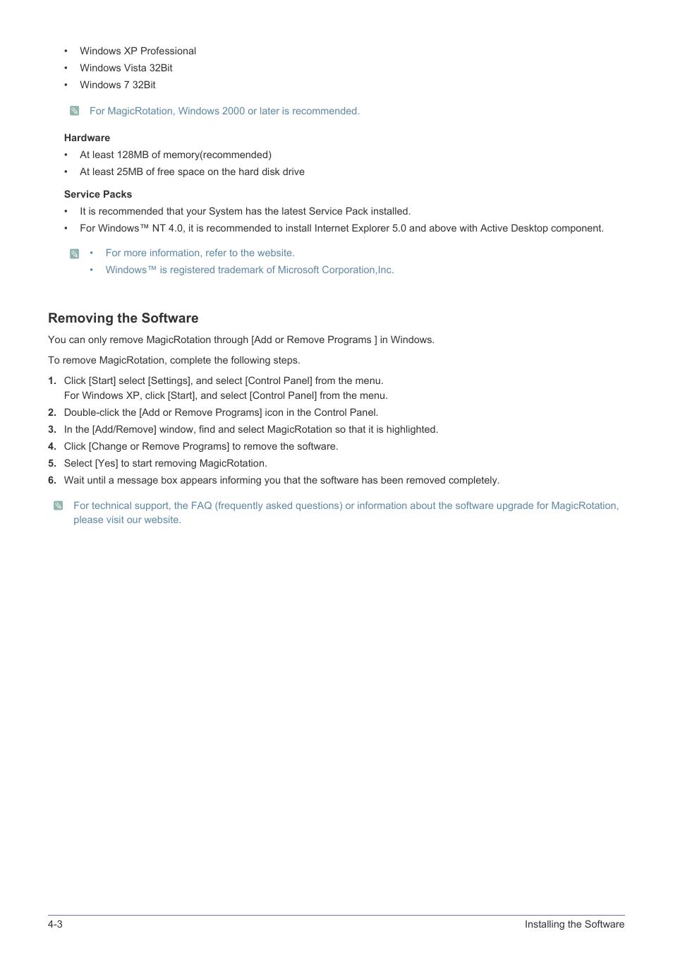 Removing the software | Samsung LS19MYBEB2-ZA User Manual | Page 32 / 44