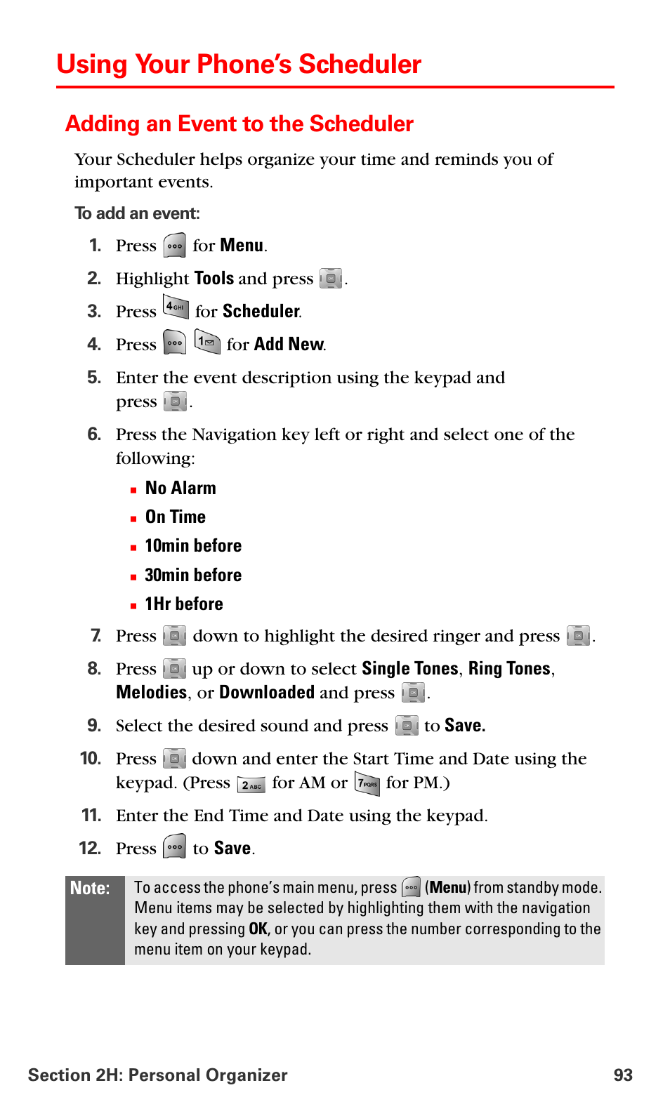 Using your phone’s scheduler, Adding an event to the scheduler | Samsung SPH-A700BSSXAR User Manual | Page 101 / 222