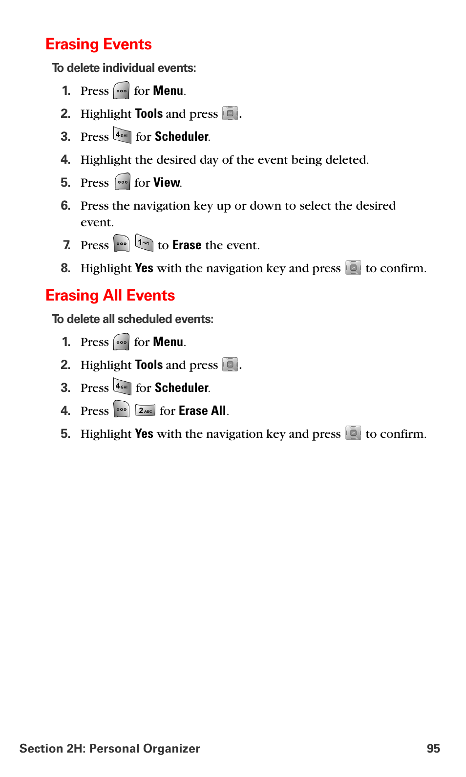 Erasing events, Erasing all events | Samsung SPH-A700BSSXAR User Manual | Page 103 / 222