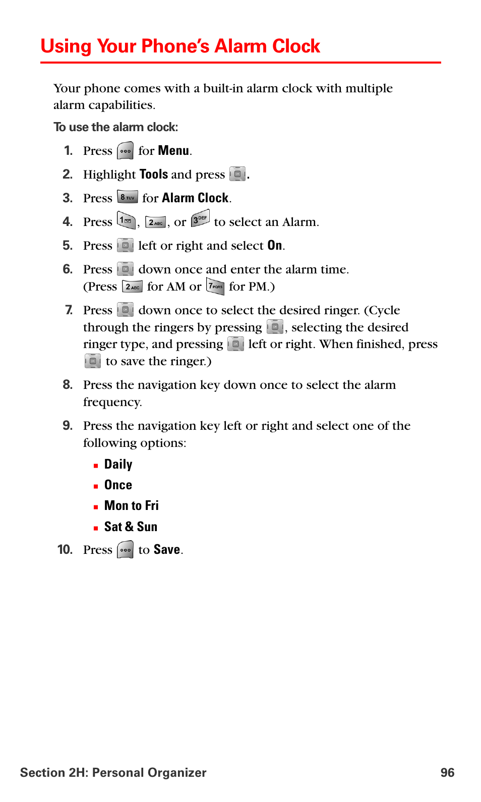 Using your phone’s alarm clock | Samsung SPH-A700BSSXAR User Manual | Page 104 / 222