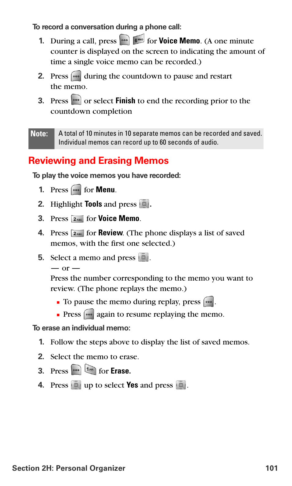 Reviewing and erasing memos | Samsung SPH-A700BSSXAR User Manual | Page 109 / 222