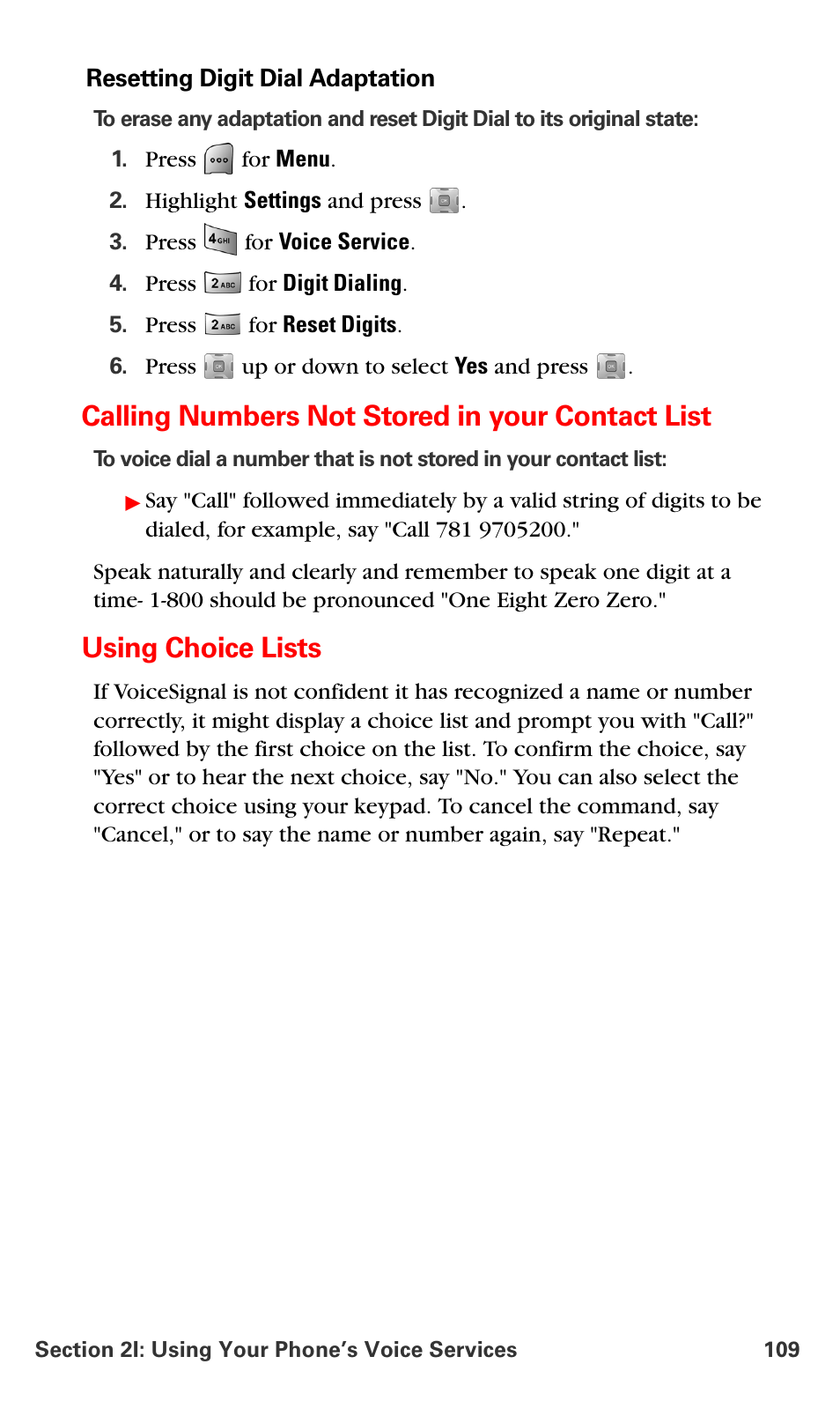 Calling numbers not stored in your contact list, Using choice lists | Samsung SPH-A700BSSXAR User Manual | Page 117 / 222