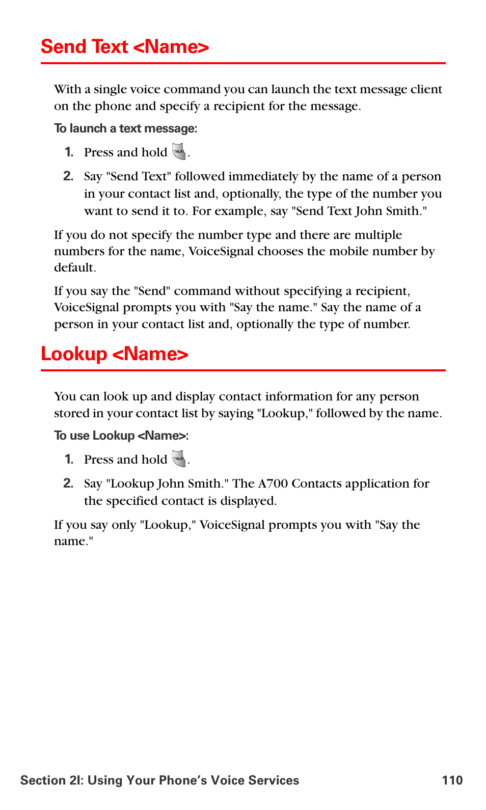 Send text <name, Lookup <name | Samsung SPH-A700BSSXAR User Manual | Page 118 / 222