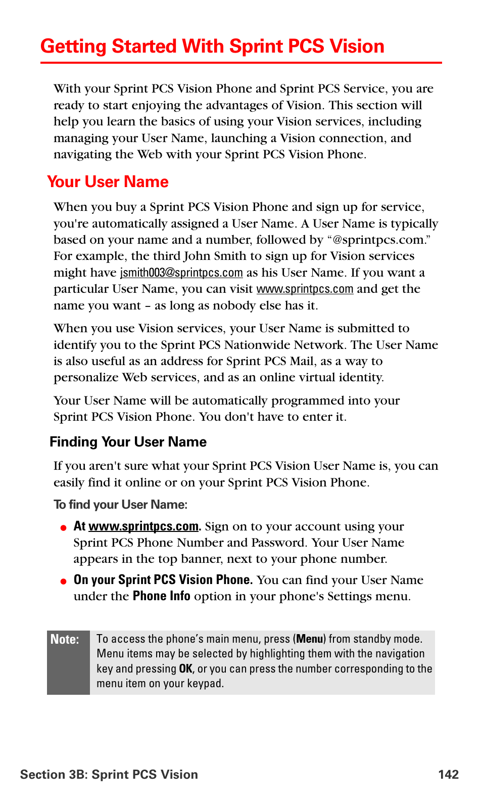 Getting started with sprint pcs vision, Your user name | Samsung SPH-A700BSSXAR User Manual | Page 150 / 222