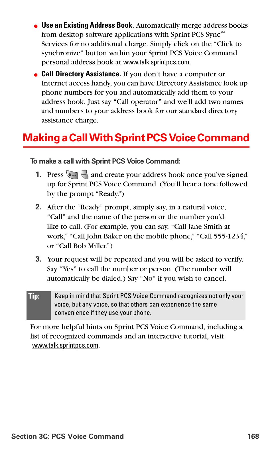 Making a call with sprint pcs voice command | Samsung SPH-A700BSSXAR User Manual | Page 176 / 222