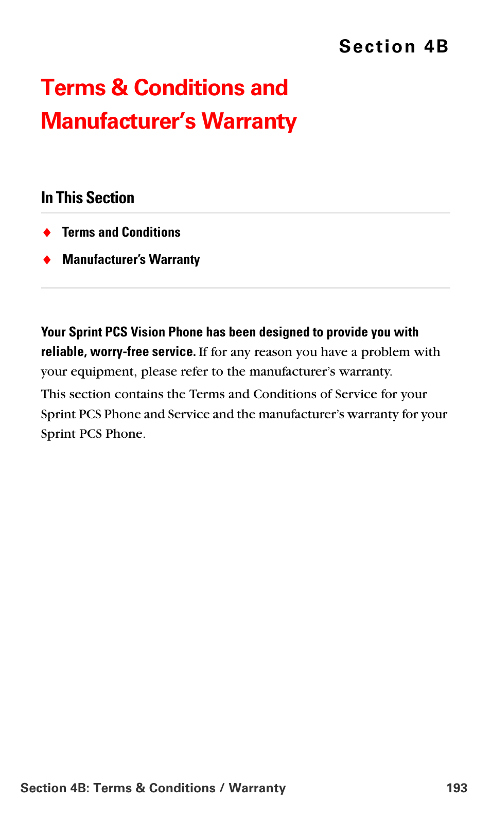 Terms & conditions and manufacturer’s warranty, 4b.terms & conditions and manufacturer’s warranty | Samsung SPH-A700BSSXAR User Manual | Page 201 / 222