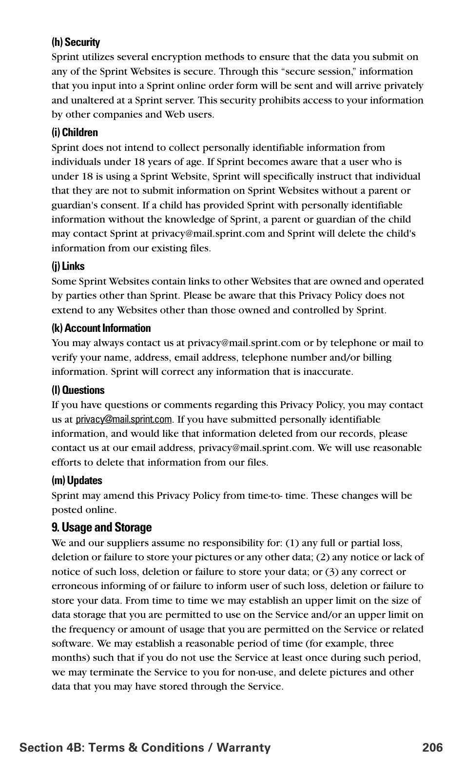 Usage and storage | Samsung SPH-A700BSSXAR User Manual | Page 214 / 222