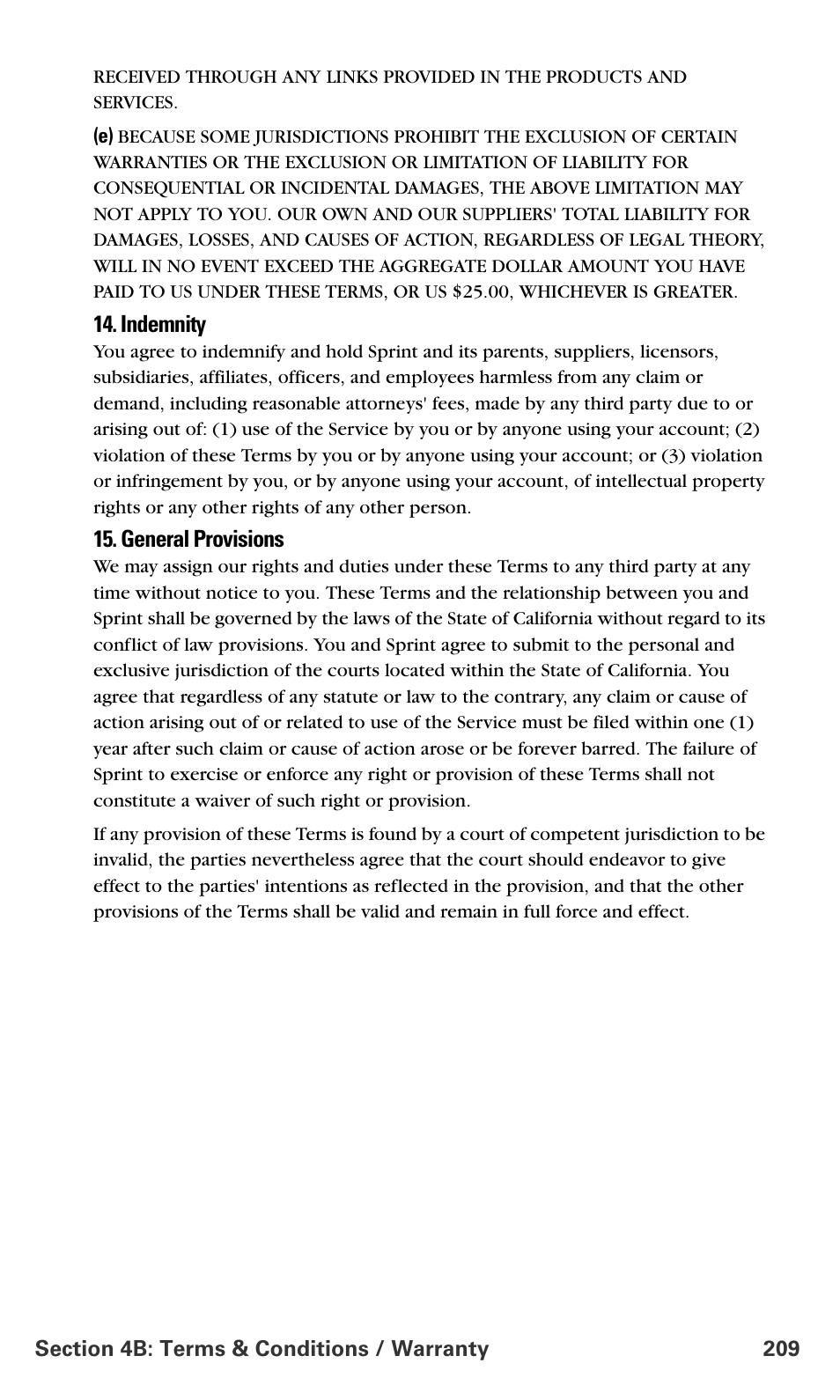 Indemnity, General provisions | Samsung SPH-A700BSSXAR User Manual | Page 217 / 222