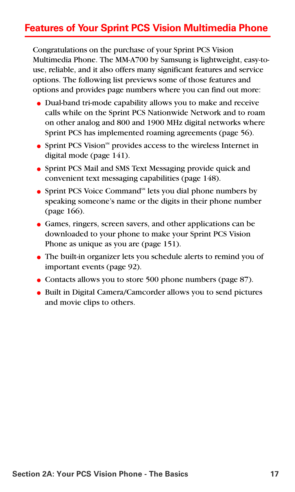 Sprint pcs vision, Sprint pcs voice command | Samsung SPH-A700BSSXAR User Manual | Page 25 / 222