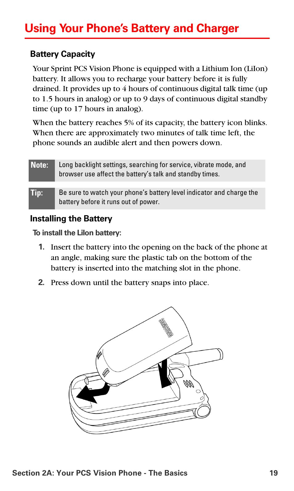 Using your phone’s battery and charger | Samsung SPH-A700BSSXAR User Manual | Page 27 / 222