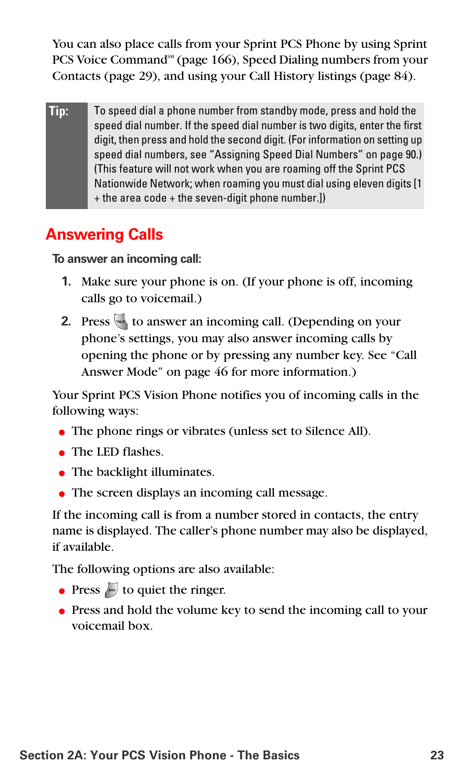 Answering calls | Samsung SPH-A700BSSXAR User Manual | Page 31 / 222