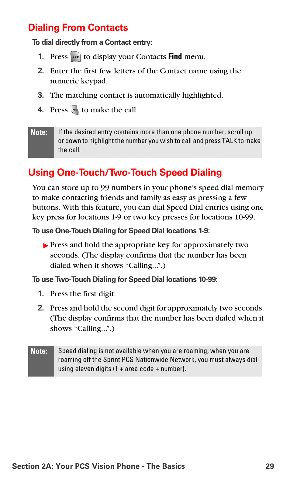 Dialing from contacts, Using one-touch/two-touch speed dialing | Samsung SPH-A700BSSXAR User Manual | Page 37 / 222