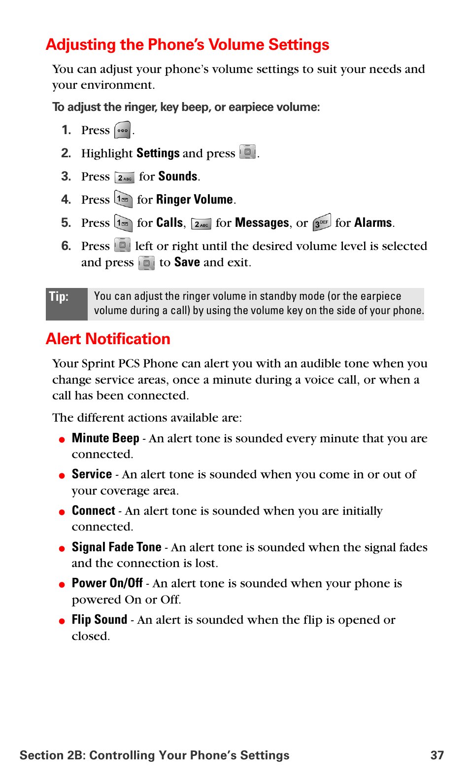 Adjusting the phone’s volume settings, Alert notification | Samsung SPH-A700BSSXAR User Manual | Page 45 / 222