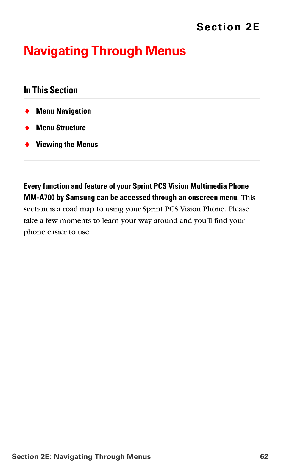 Navigating through menus, 2e.navigating through menus | Samsung SPH-A700BSSXAR User Manual | Page 70 / 222