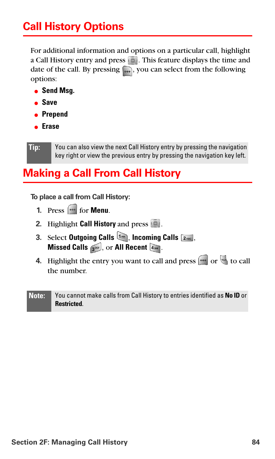 Call history options, Making a call from call history | Samsung SPH-A700BSSXAR User Manual | Page 92 / 222