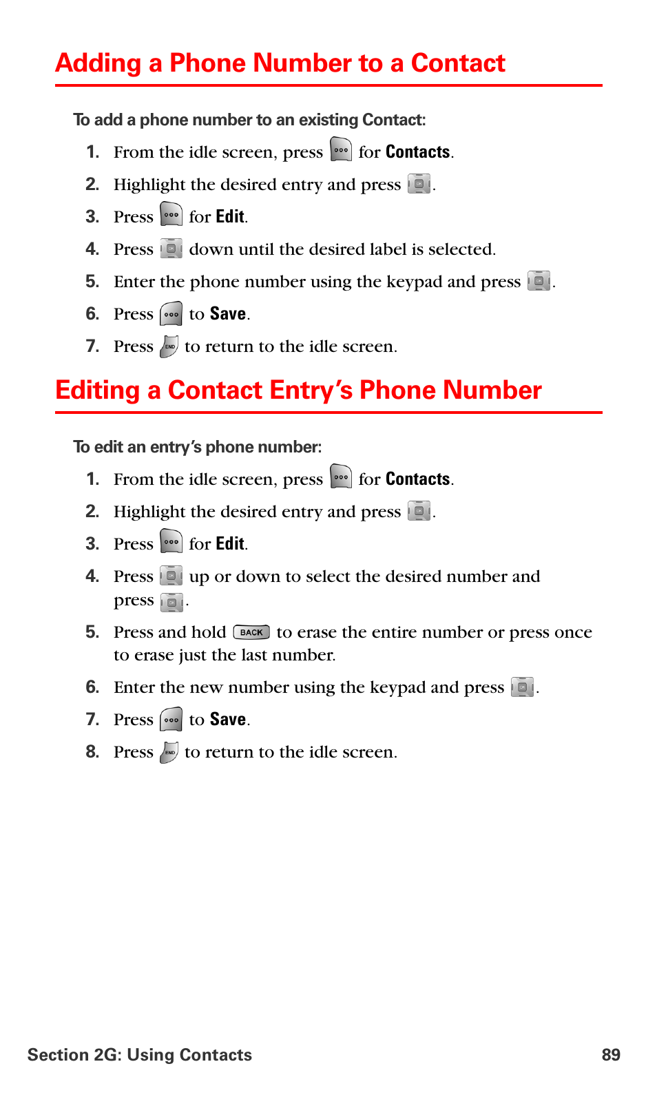 Adding a phone number to a contact, Editing a contact entry’s phone number | Samsung SPH-A700BSSXAR User Manual | Page 97 / 222