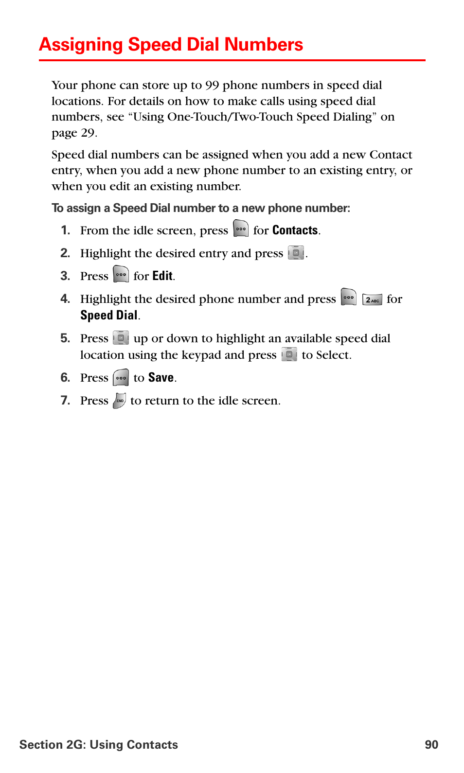 Assigning speed dial numbers | Samsung SPH-A700BSSXAR User Manual | Page 98 / 222