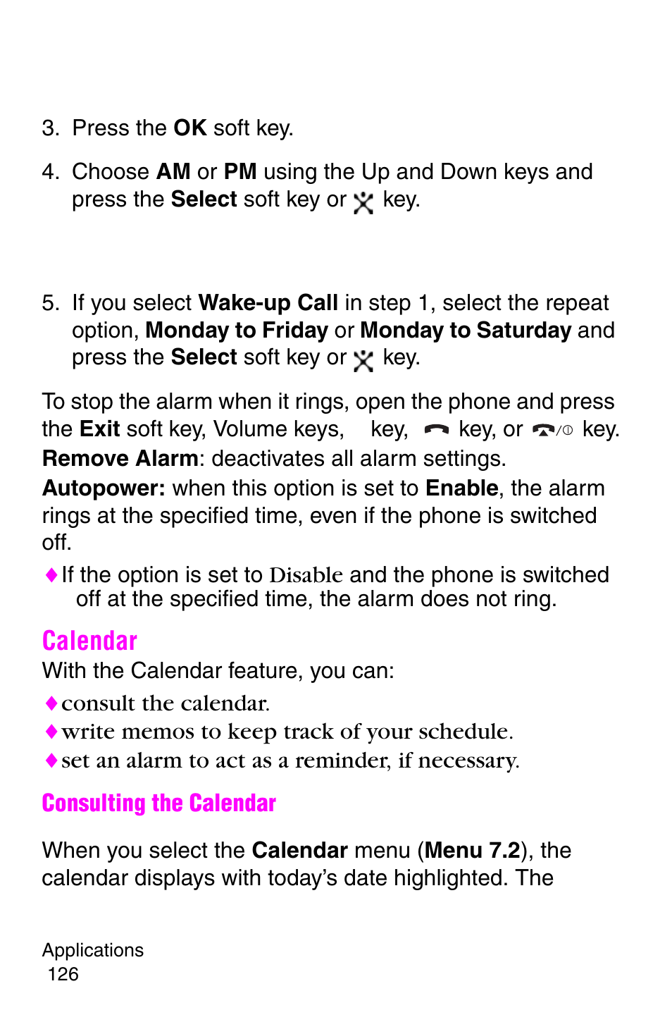 Press the ok soft key, Calendar | Samsung SGH-X427ZSACIN User Manual | Page 126 / 220