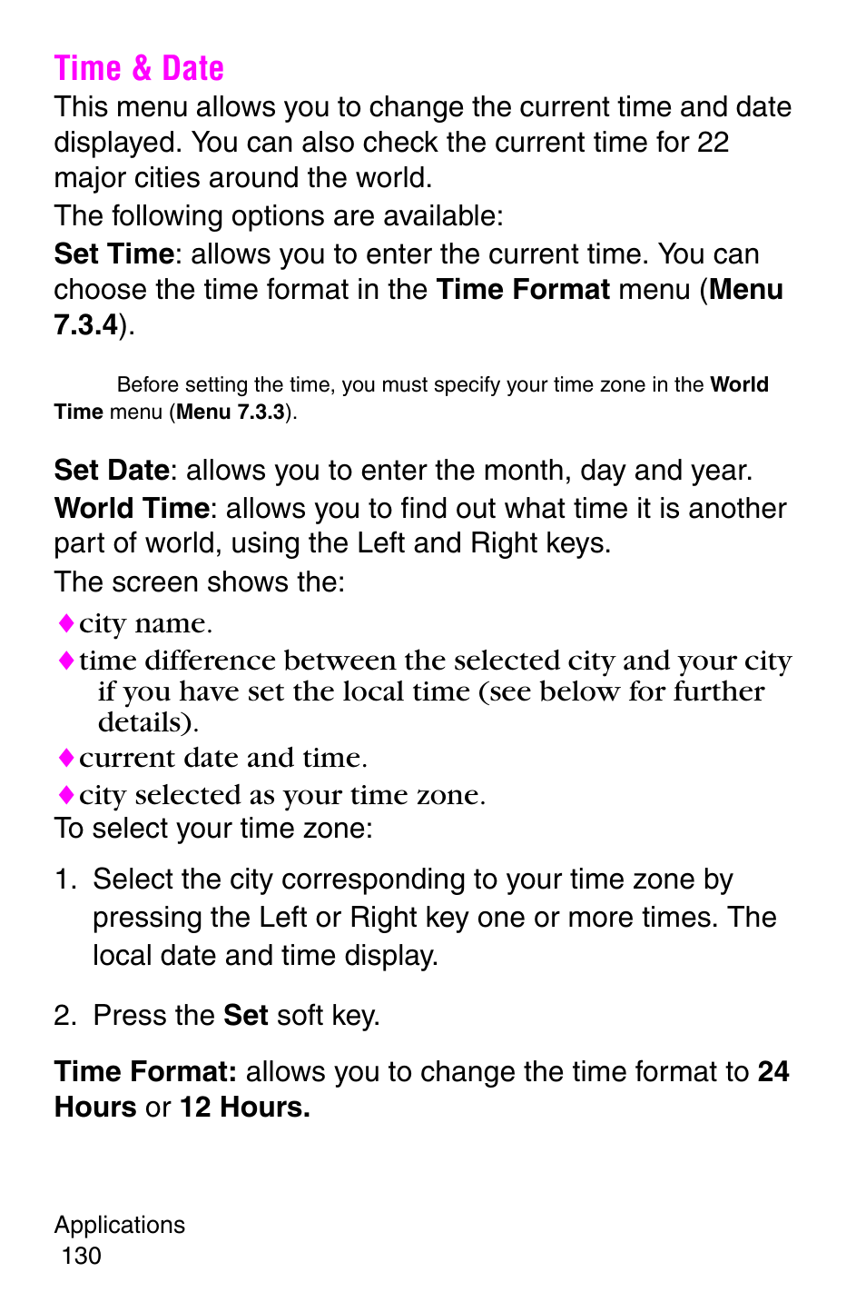 Time & date, Press the set soft key | Samsung SGH-X427ZSACIN User Manual | Page 130 / 220