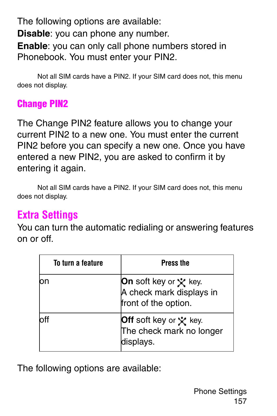 Extra settings, Change pin2 | Samsung SGH-X427ZSACIN User Manual | Page 157 / 220