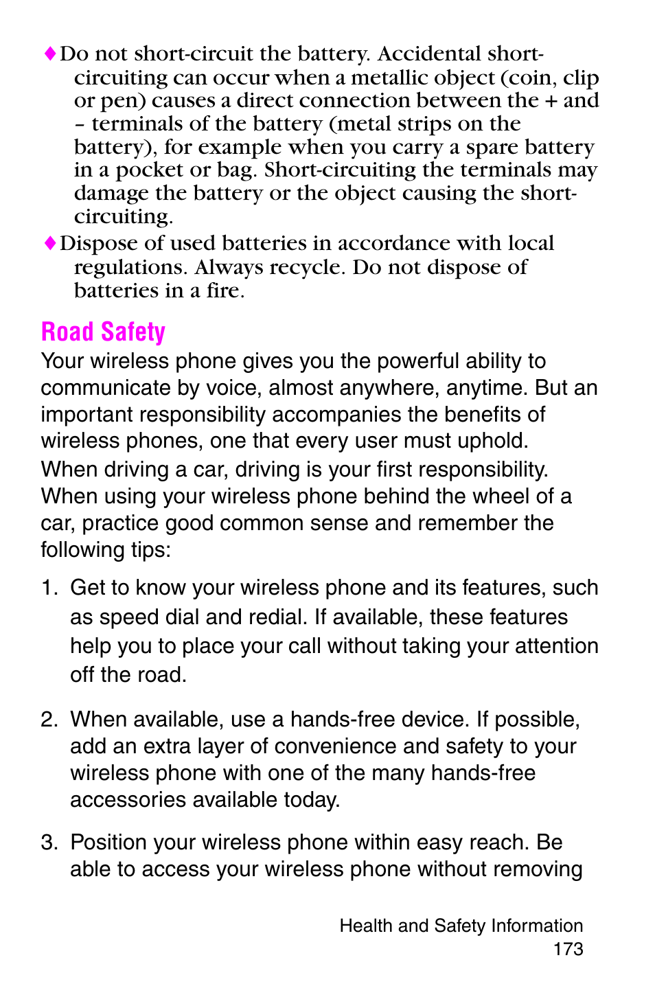 Road safety | Samsung SGH-X427ZSACIN User Manual | Page 173 / 220