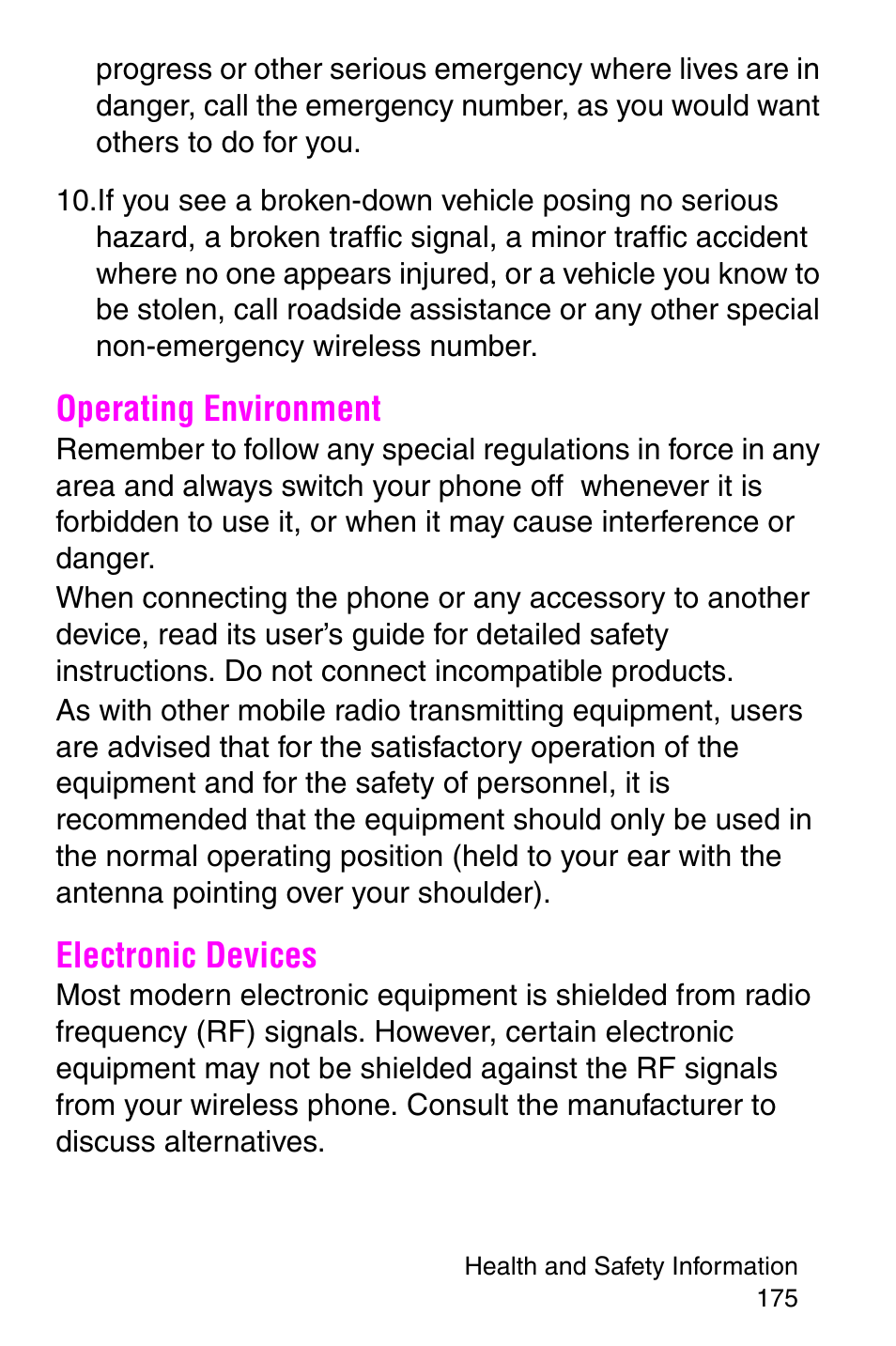 Operating environment, Electronic devices | Samsung SGH-X427ZSACIN User Manual | Page 175 / 220