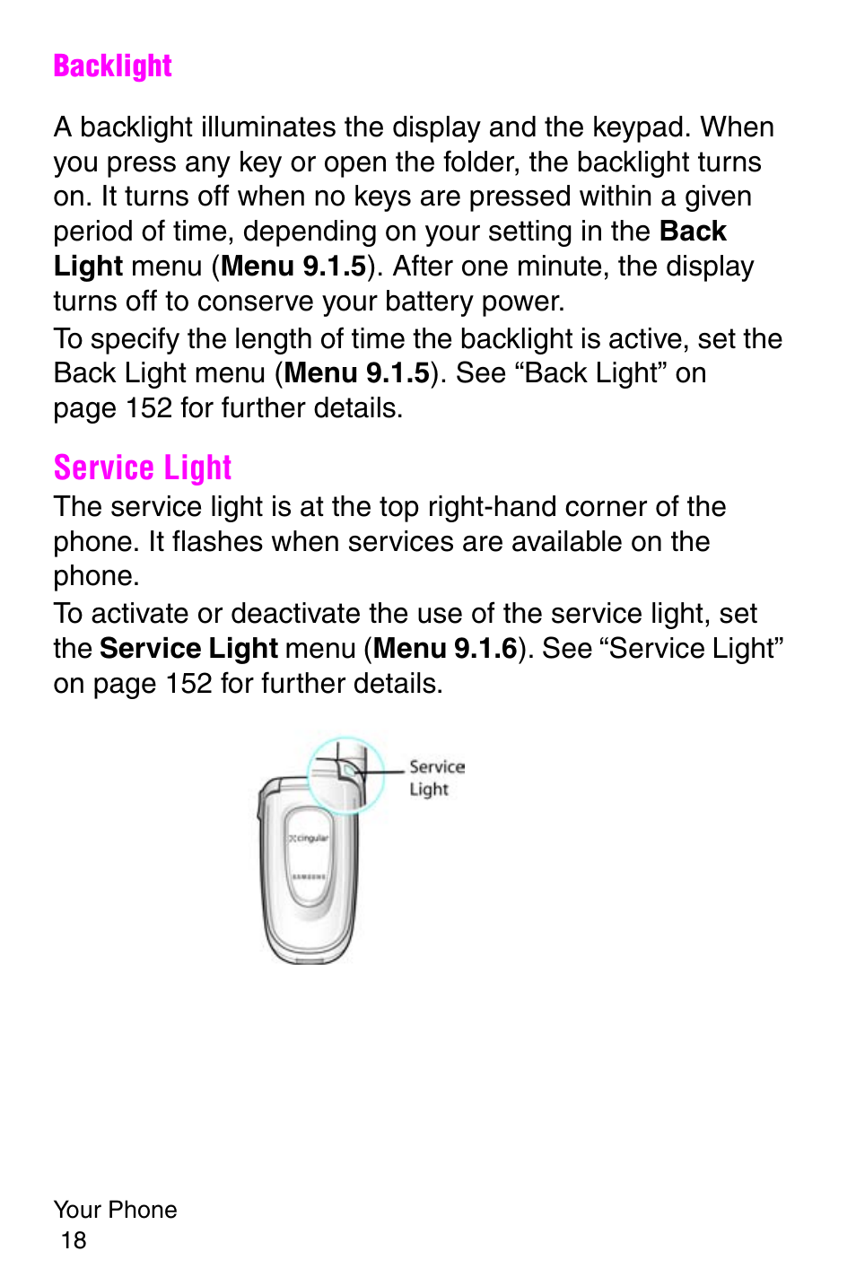 Service light | Samsung SGH-X427ZSACIN User Manual | Page 18 / 220