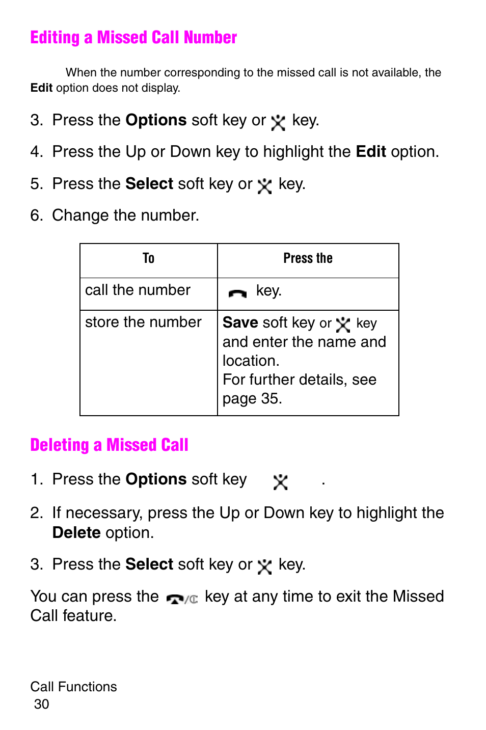 Press the options soft key or key, Press the select soft key or key, Change the number | Samsung SGH-X427ZSACIN User Manual | Page 30 / 220