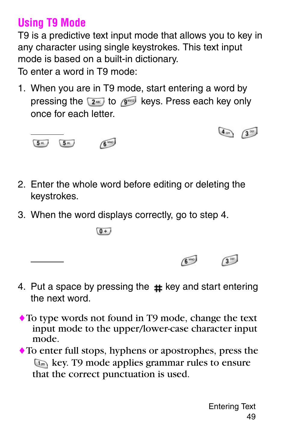 Using t9 mode, When the word displays correctly, go to step 4 | Samsung SGH-X427ZSACIN User Manual | Page 49 / 220