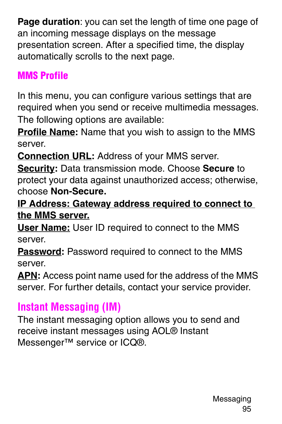 Instant messaging (im) | Samsung SGH-X427ZSACIN User Manual | Page 95 / 220