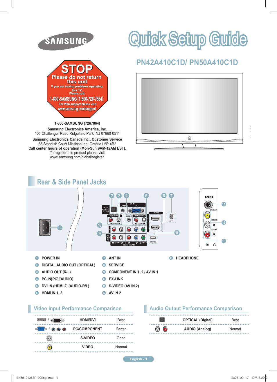 Samsung PN42A410C1DXZA User Manual | 12 pages