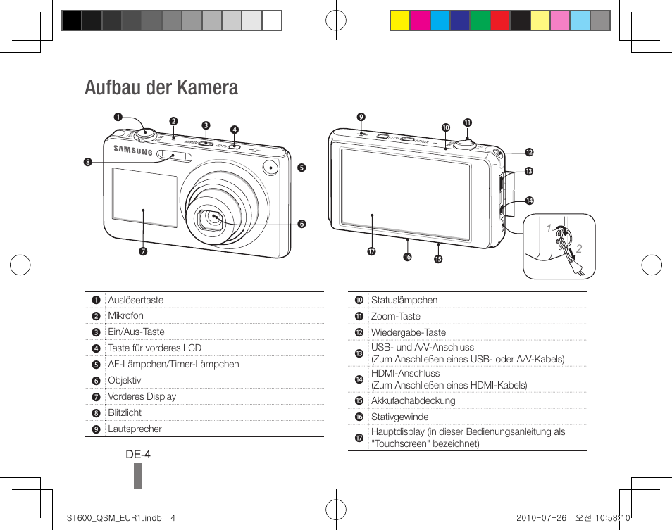 Aufbau der kamera | Samsung EC-ST600ZBPLUS User Manual | Page 14 / 72