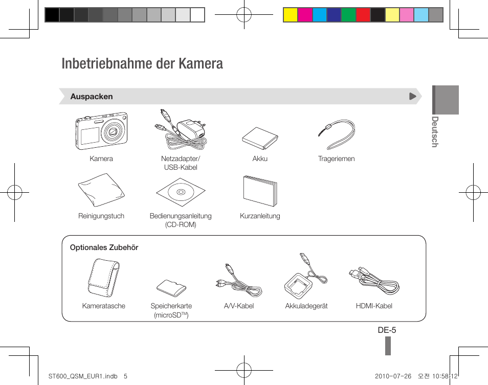 Inbetriebnahme der kamera | Samsung EC-ST600ZBPLUS User Manual | Page 15 / 72