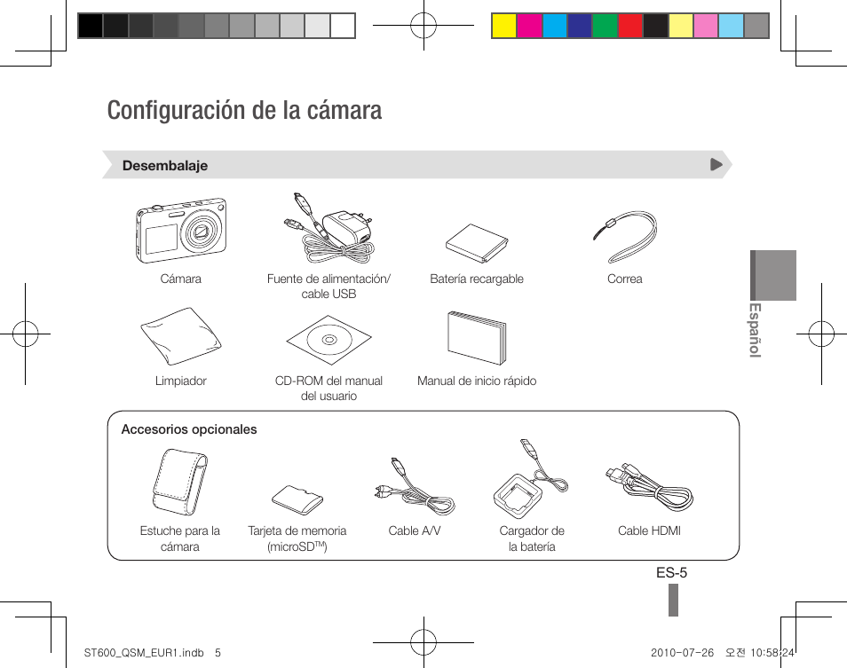 Configuración de la cámara | Samsung EC-ST600ZBPLUS User Manual | Page 35 / 72
