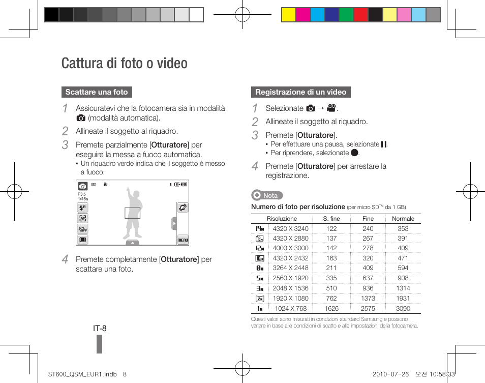 Cattura di foto o video | Samsung EC-ST600ZBPLUS User Manual | Page 48 / 72
