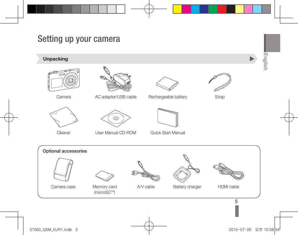 Setting up your camera | Samsung EC-ST600ZBPLUS User Manual | Page 5 / 72