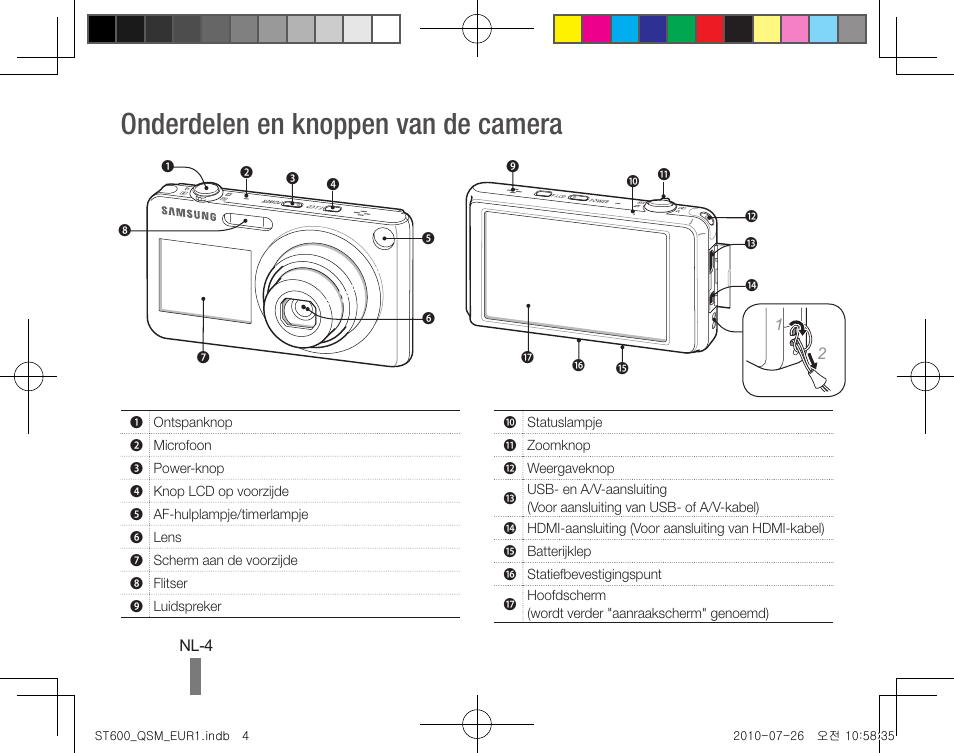 Onderdelen en knoppen van de camera | Samsung EC-ST600ZBPLUS User Manual | Page 54 / 72