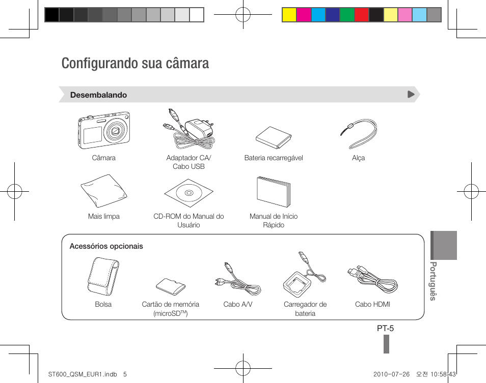 Configurando sua câmara | Samsung EC-ST600ZBPLUS User Manual | Page 65 / 72