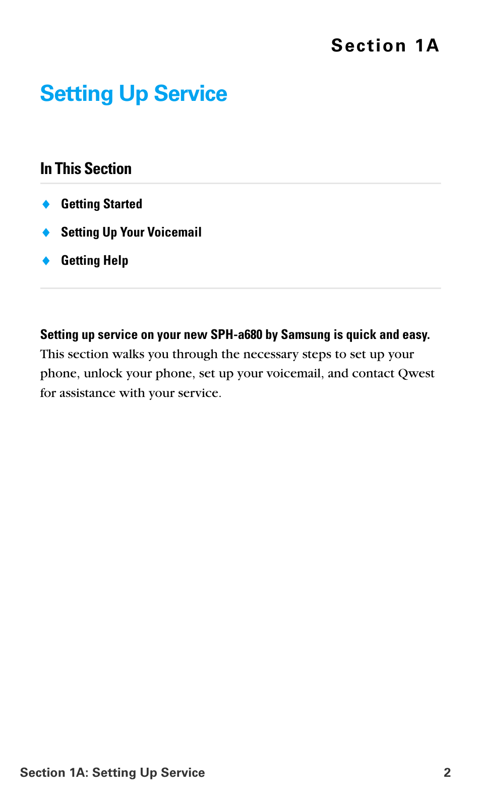 Setting up service, 1a.setting up service | Samsung SPH-A680SSAQST User Manual | Page 10 / 196