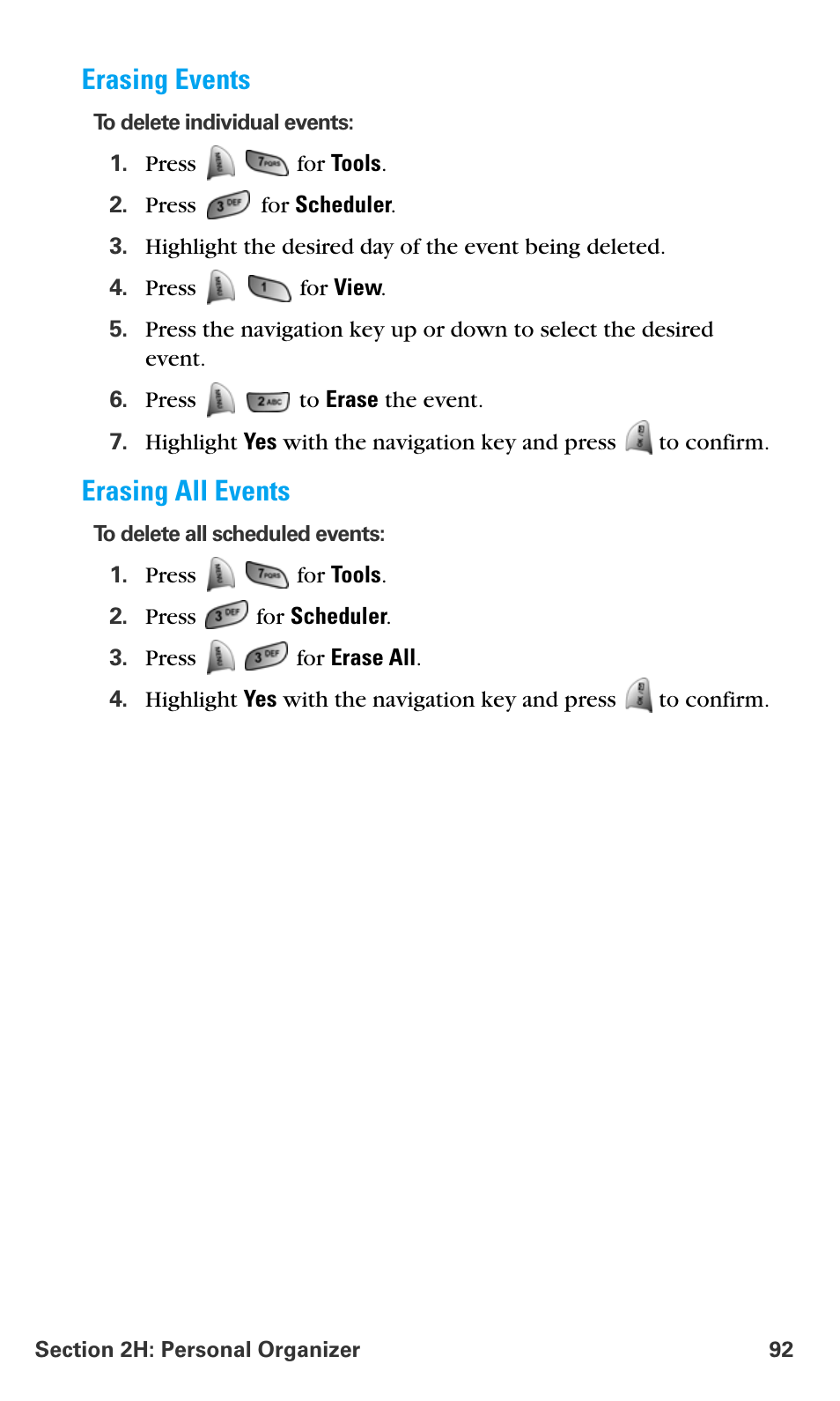 Erasing events, Erasing all events | Samsung SPH-A680SSAQST User Manual | Page 100 / 196