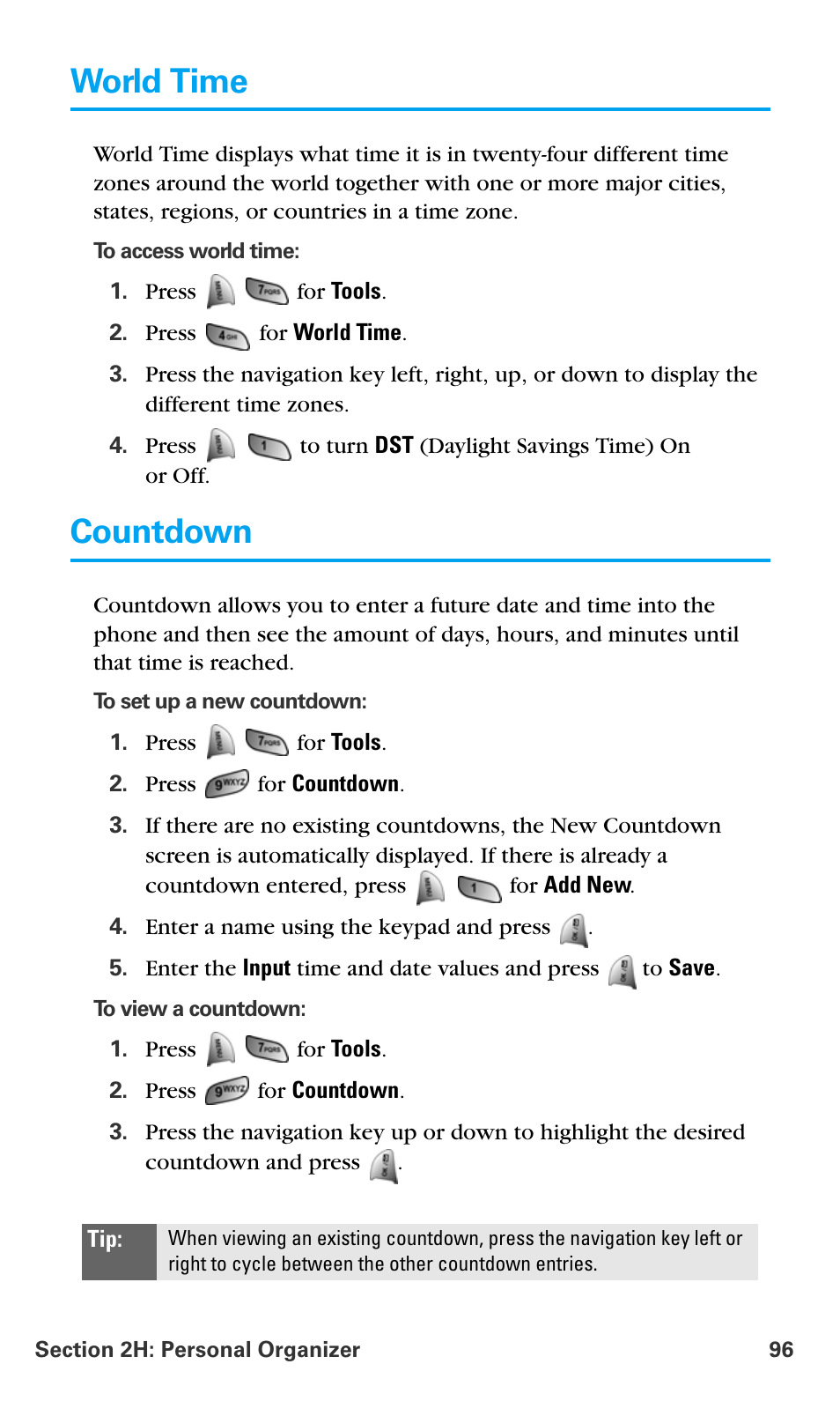 World time, Countdown | Samsung SPH-A680SSAQST User Manual | Page 104 / 196