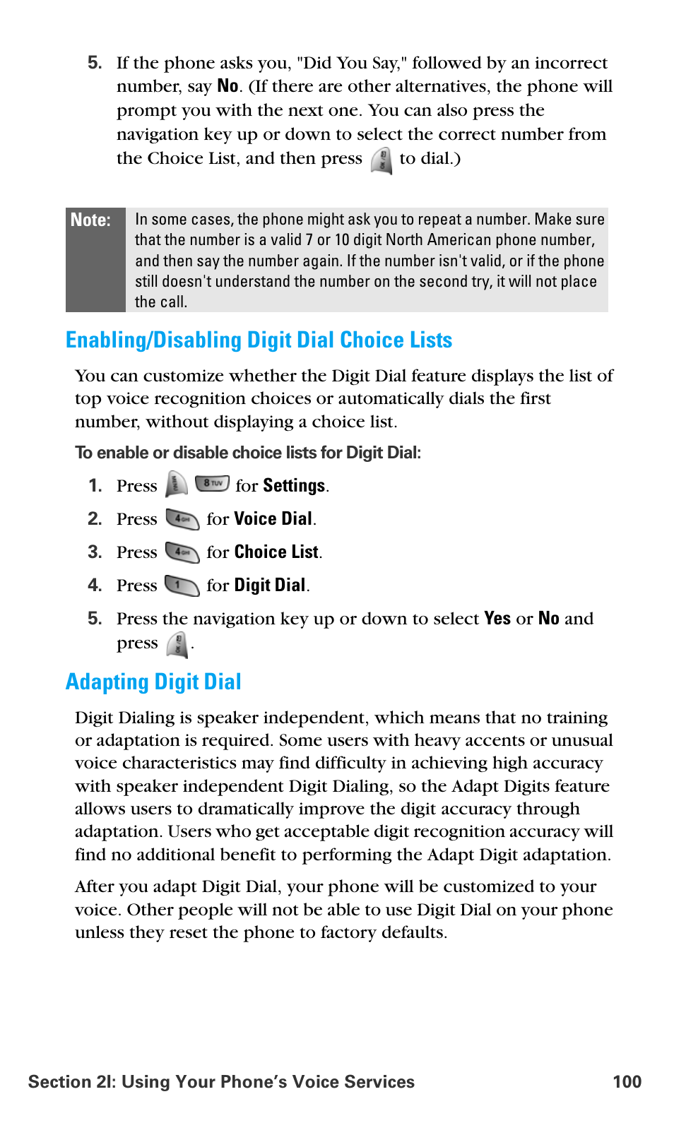 Enabling/disabling digit dial choice lists, Adapting digit dial | Samsung SPH-A680SSAQST User Manual | Page 108 / 196