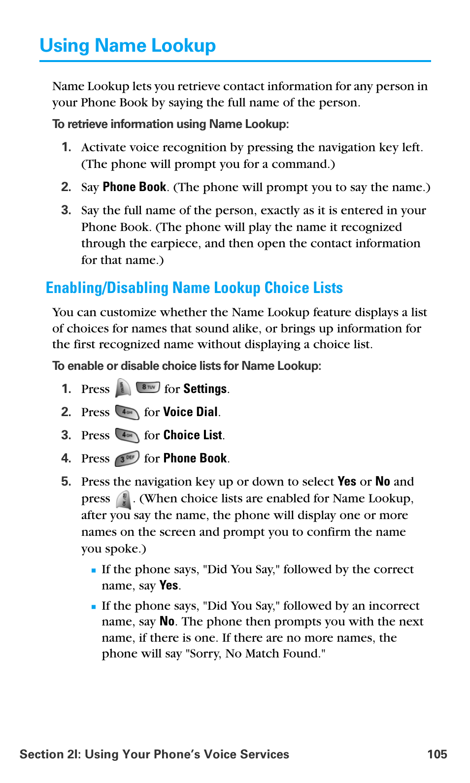 Using name lookup, Enabling/disabling name lookup choice lists | Samsung SPH-A680SSAQST User Manual | Page 113 / 196
